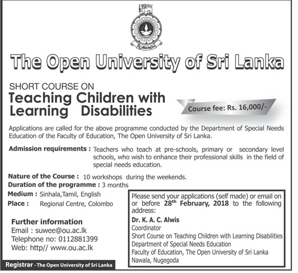 Short Course on Teaching Children with Learning Disabilities - The Open University of Sri Lanka